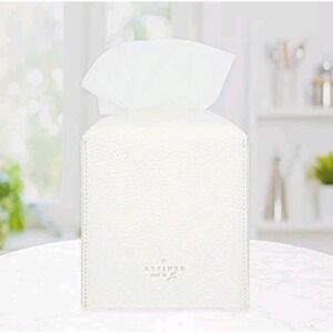Refined Faux Pebbled Leather Tissue Box Cover White Modern Minimalist Decor